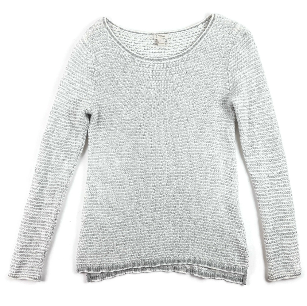 J. Crew Gray & White Striped Wool Sweater